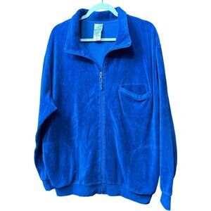 Vintage John Blair Mens XL Blue Full Zip Fleece Jacket 75% Cotton 25% Polyester